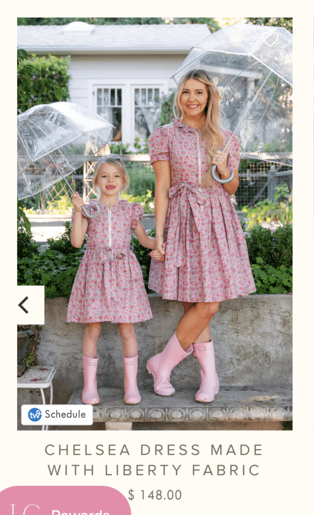 Screenshot from Ivy City Co of a girl and woman wearing matching floral dresses.